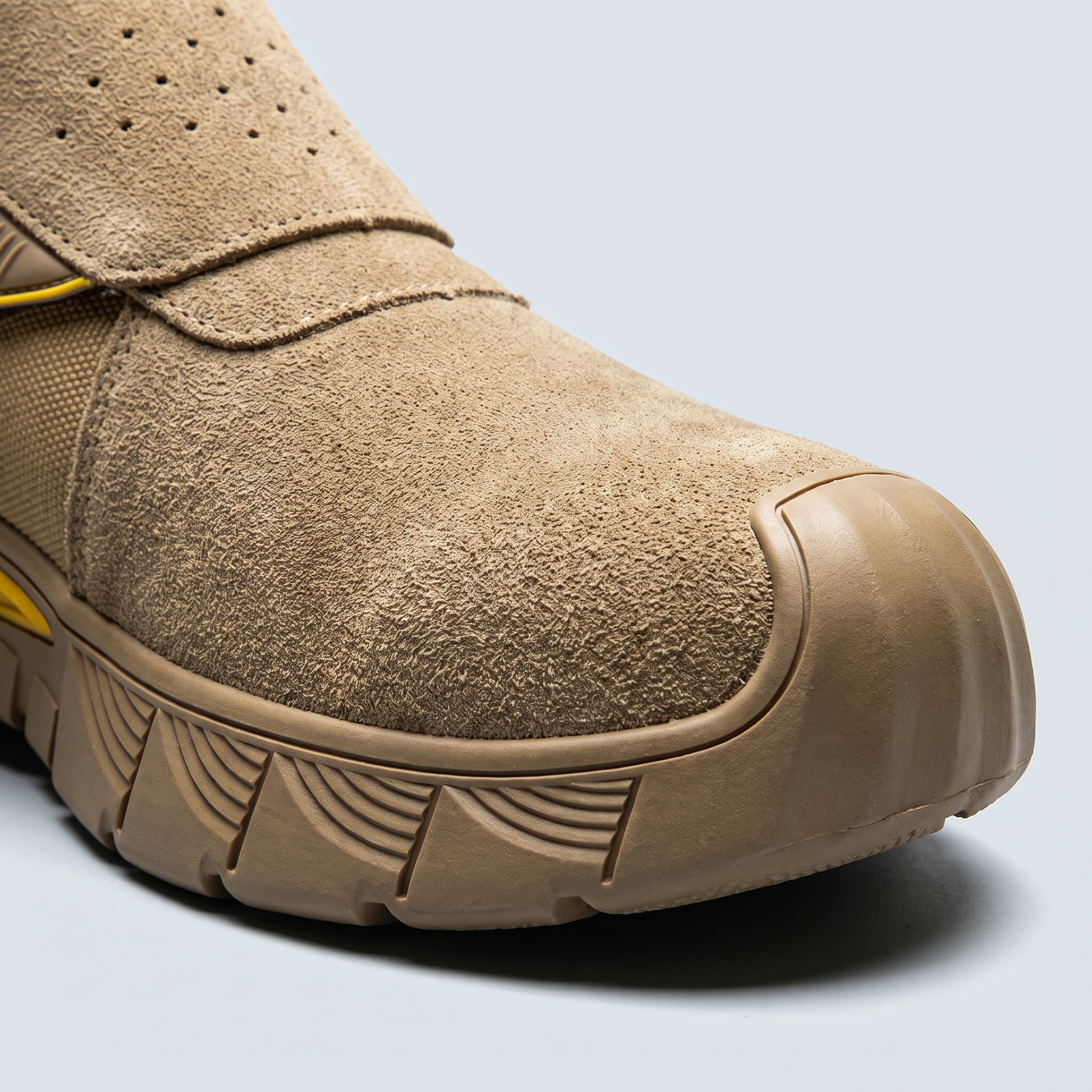Reinforced steel toe close-up