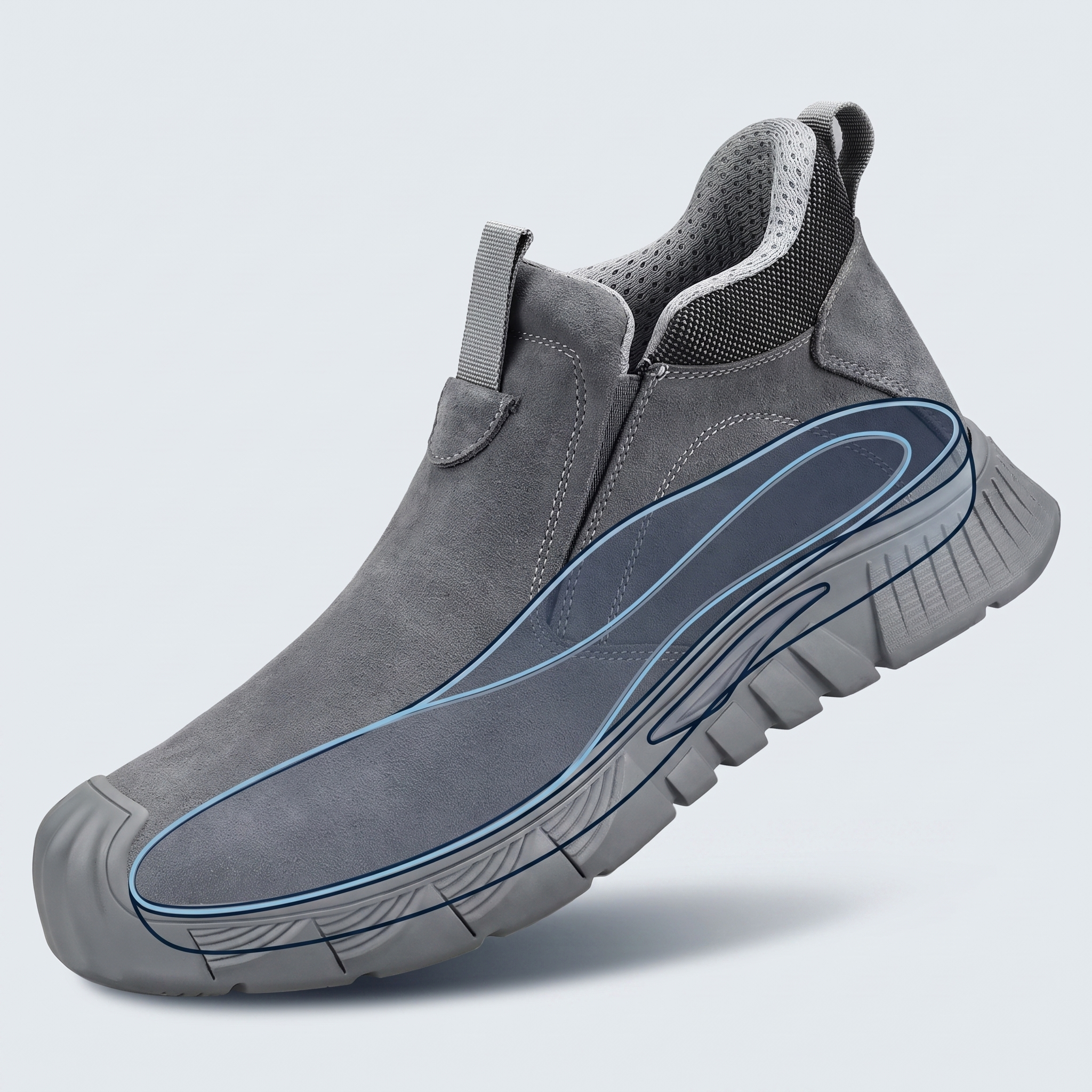 Built-in anatomical arch support cutaway