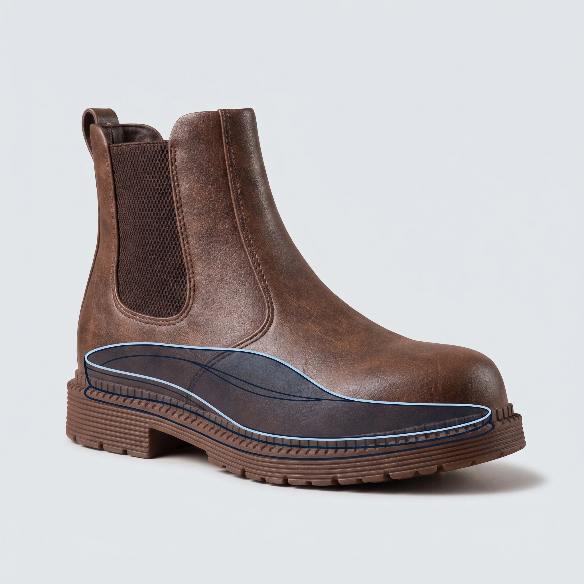 Built-in anatomical arch support cutaway