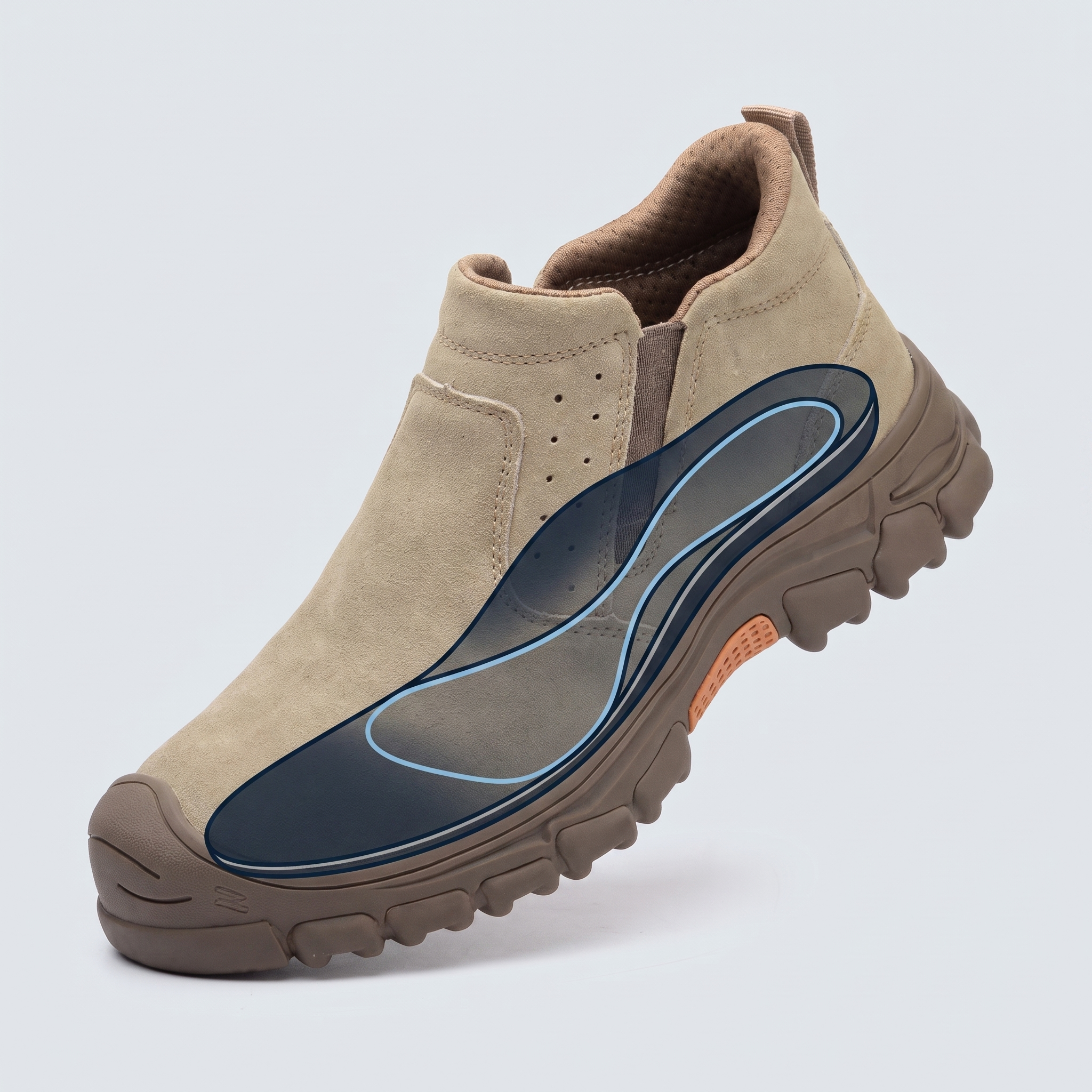 Built-in anatomical arch support cutaway