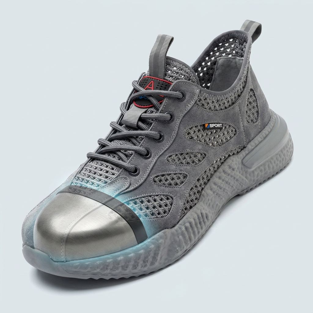 Reinforced steel toe close-up