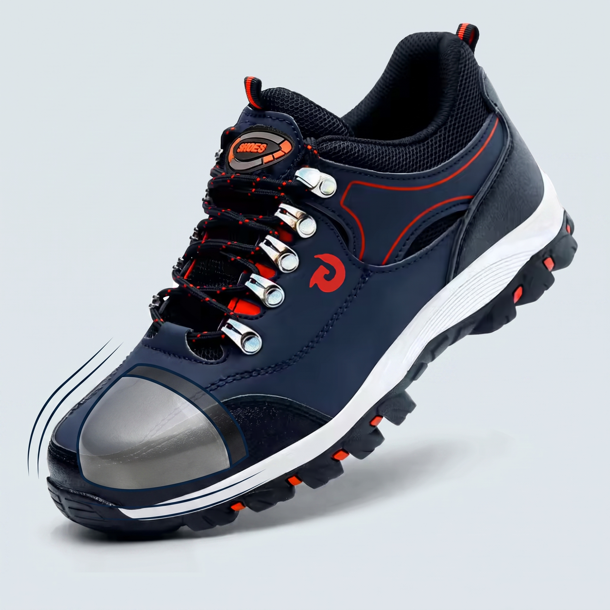 Reinforced steel toe close-up