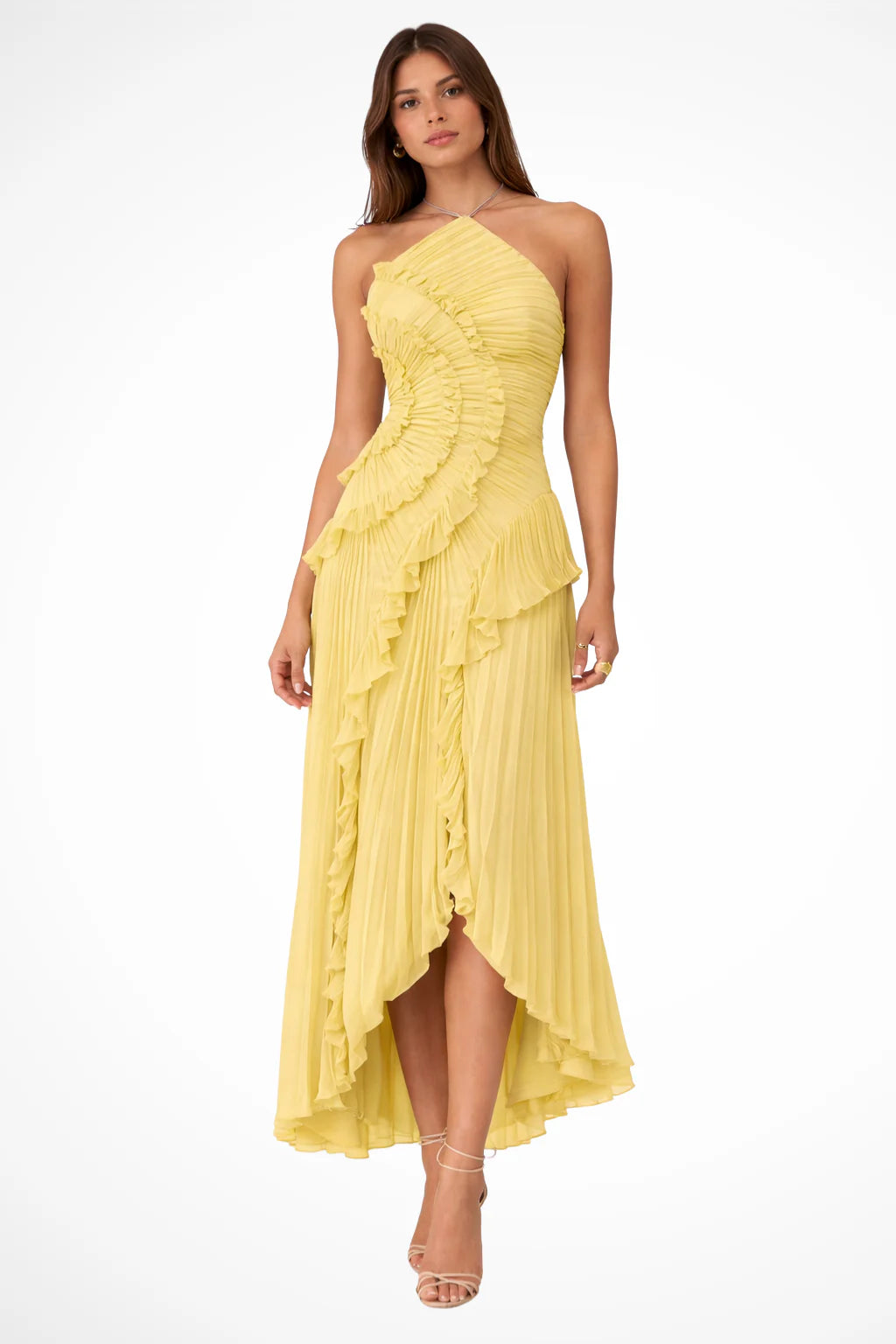 Women’s Sleeveless Halter Backless Ruffled Maxi Summer Wedding Guest Dress