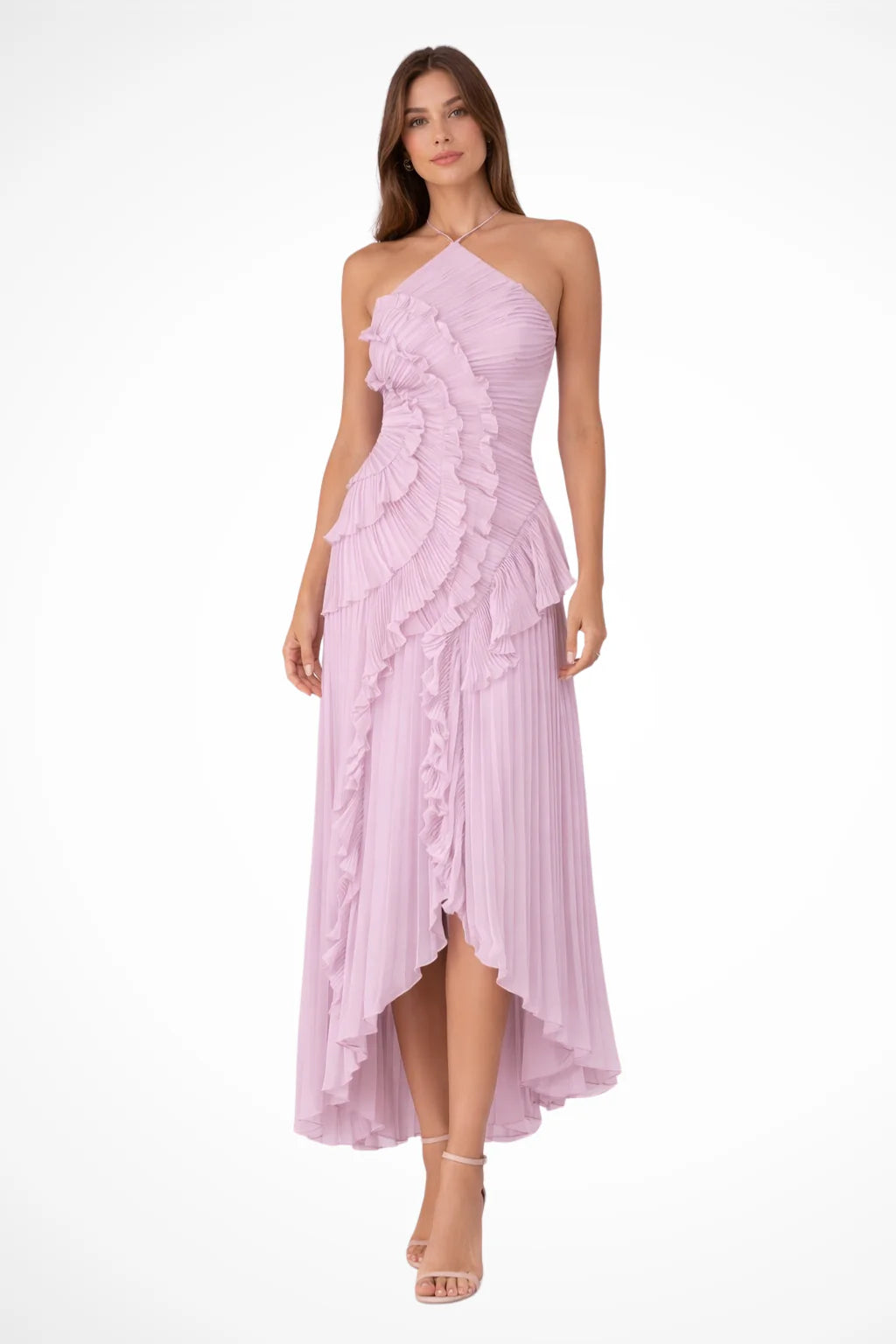 Women’s Sleeveless Halter Backless Ruffled Maxi Summer Wedding Guest Dress