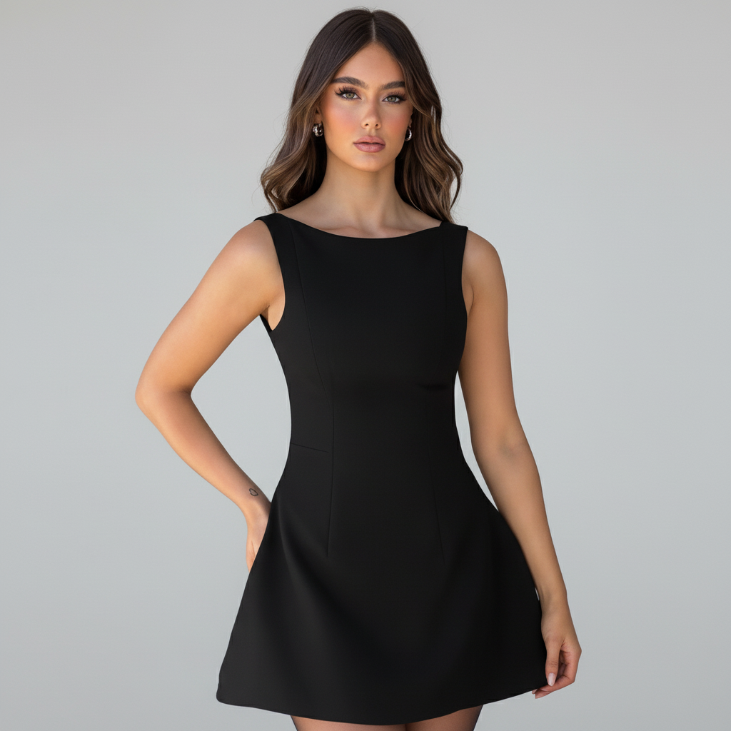 Boat Neck A-Line Mini Dress in Soft Cotton for Casual Summer Outings and Events