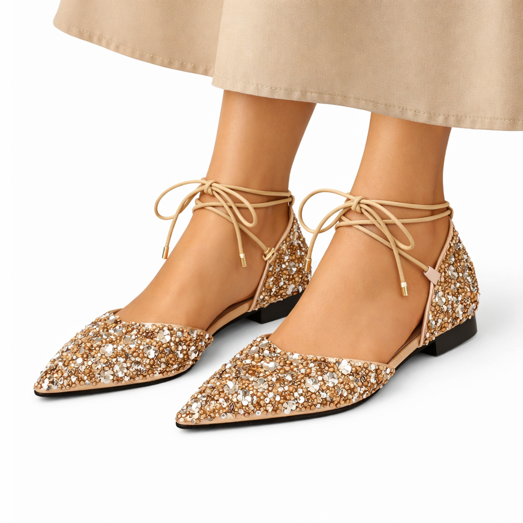 Elegant Wedding Shoes in Gold Lace-Up Design – Bridal, Formal Events