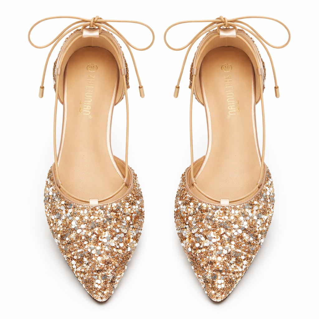 Elegant Wedding Shoes in Gold Lace-Up Design – Bridal, Formal Events