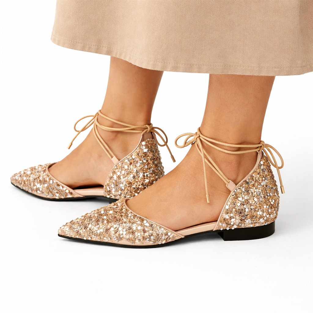 Elegant Wedding Shoes in Gold Lace-Up Design – Bridal, Formal Events
