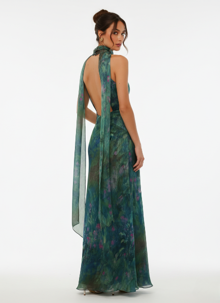 Floral Maxi Dress in Soft Fabric - Monet-Inspired for Summer Parties