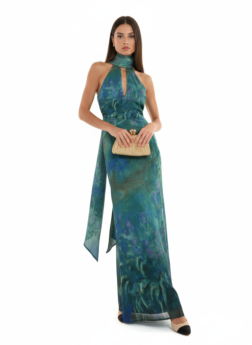 Floral Maxi Dress in Soft Fabric - Monet-Inspired for Summer Parties