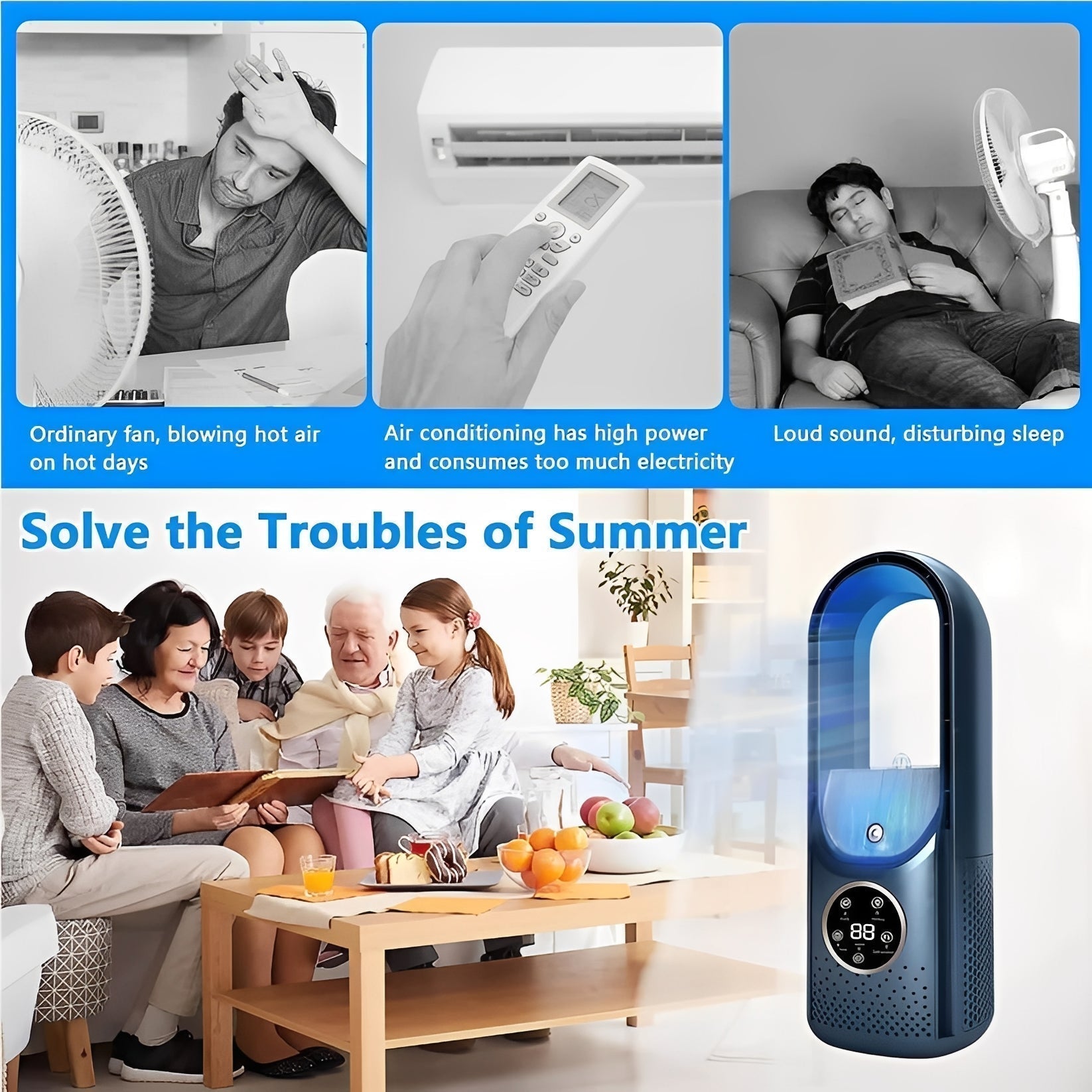 Portable 3-in-1 Air Cooler with Humidifier, Silent Motor – Office, Night Use