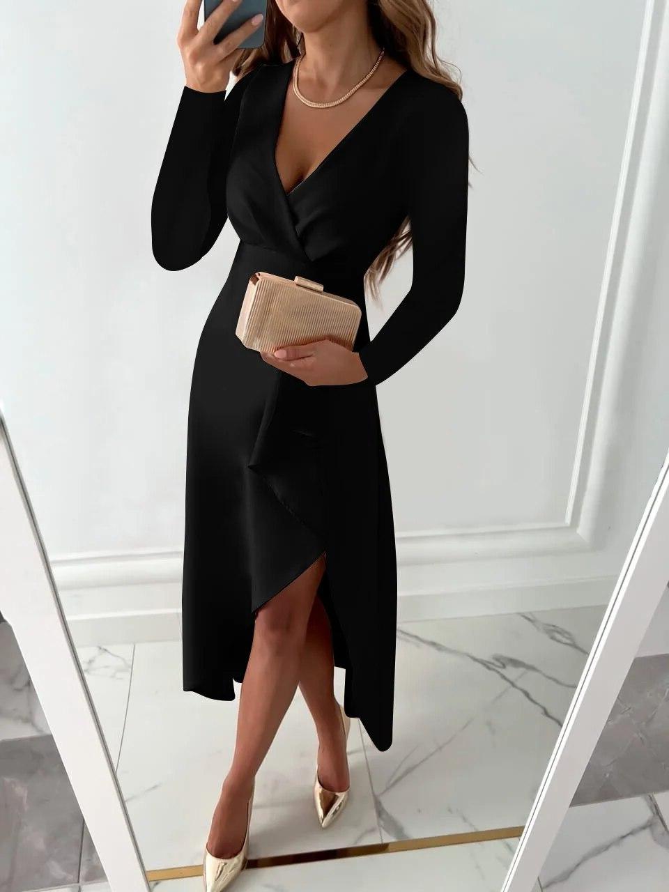 V-Neck Sheath Midi Dress in Elegant Fabric for Formal Events