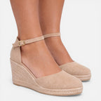 Women's Closed-Toe Wedge Sandals with Ankle Strap – Summer, Casual