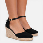 Women's Closed-Toe Wedge Sandals with Ankle Strap – Summer, Casual