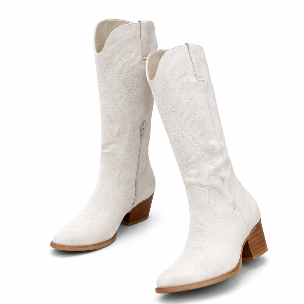 Women’s Cowboy Boots – Suede, Block Heel – Casual, Western Style
