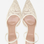 Women’s Embroidered Mesh Mule Heels – Floral Detail, Elegant Style – Evening, Casual