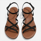 Leren Sandalen Dames Plat Met Enkelbandje – Casual, Zomer