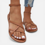 Leren Sandalen Dames Plat Met Enkelbandje – Casual, Zomer