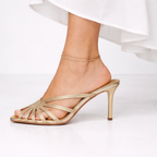Women’s Gold Strappy Mule Heels – Elegant Footwear, Evening Out