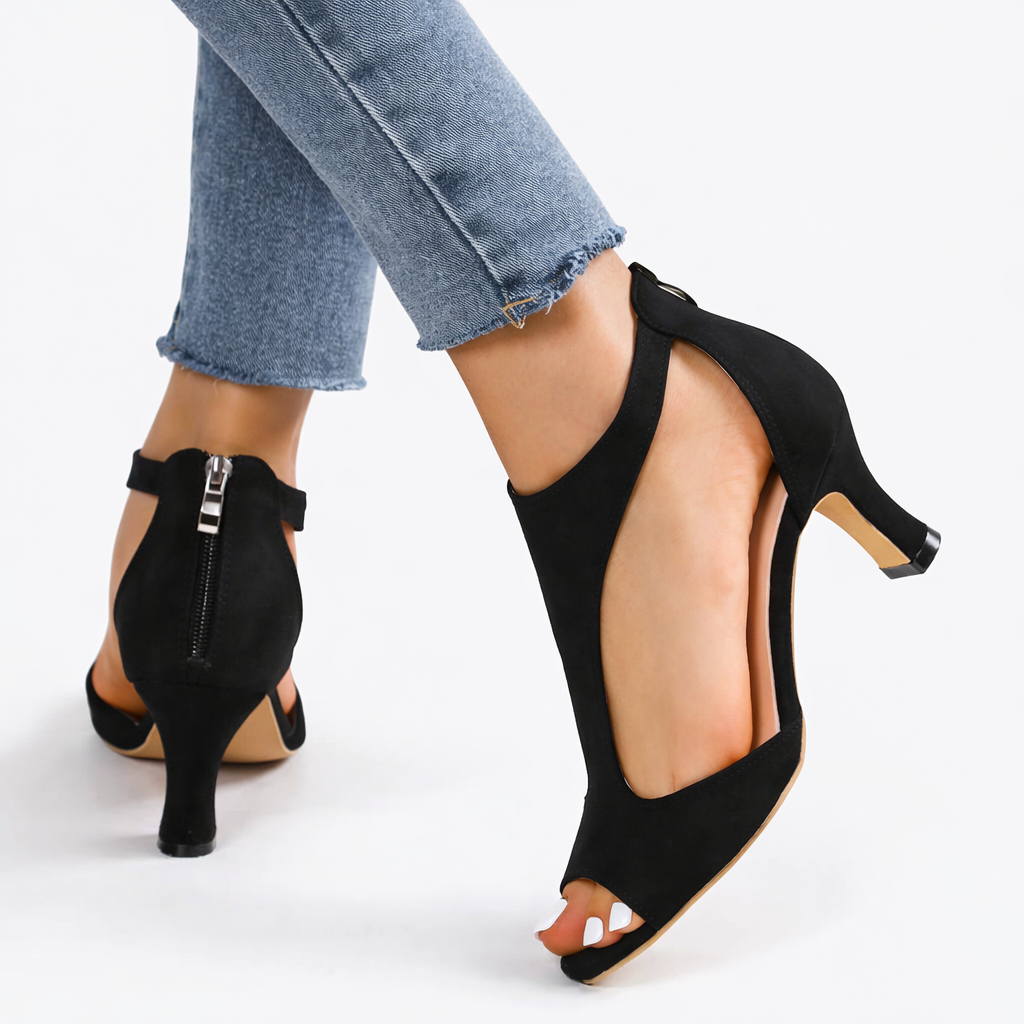 Women’s Heeled Sandals – Cushioned Support, Elegant Cut-Out Design – Casual, Evening