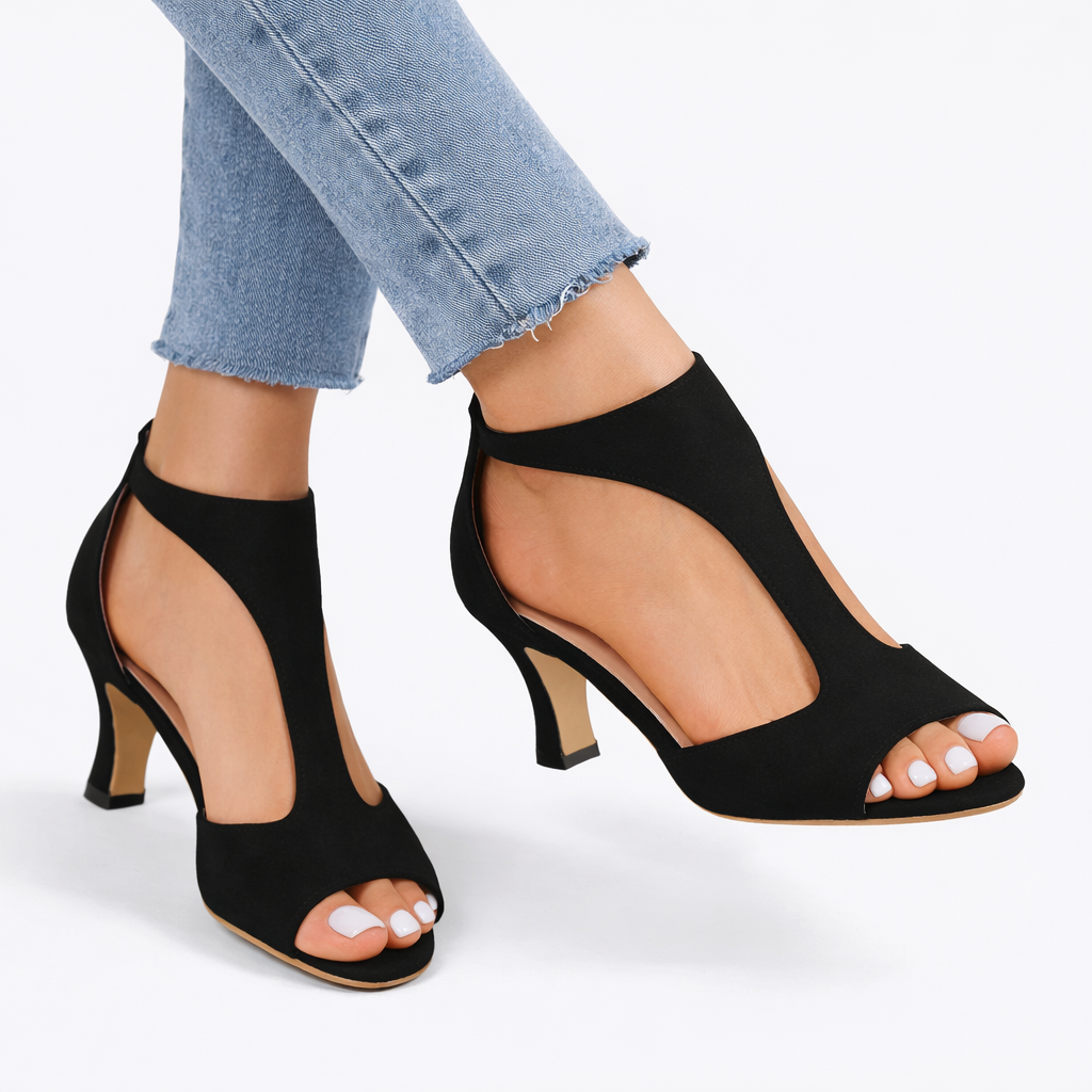 Women’s Heeled Sandals – Cushioned Support, Elegant Cut-Out Design – Casual, Evening