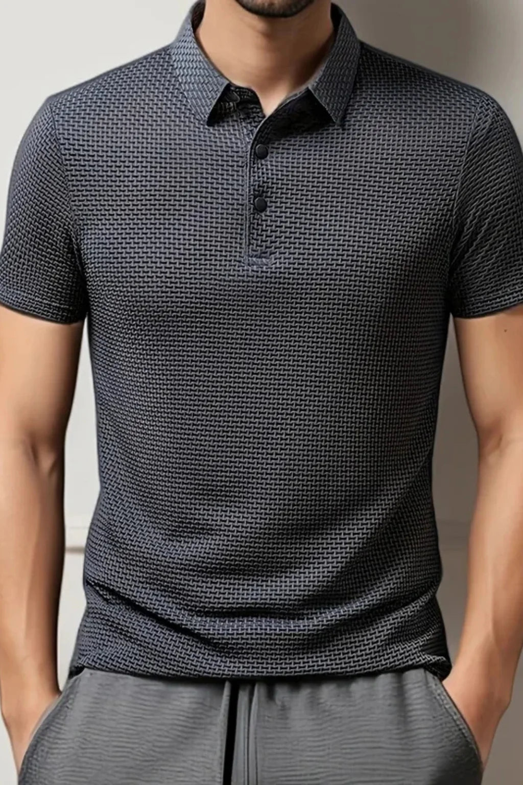 Men Waffle Knit Short Sleeve Formal Polo Shirt