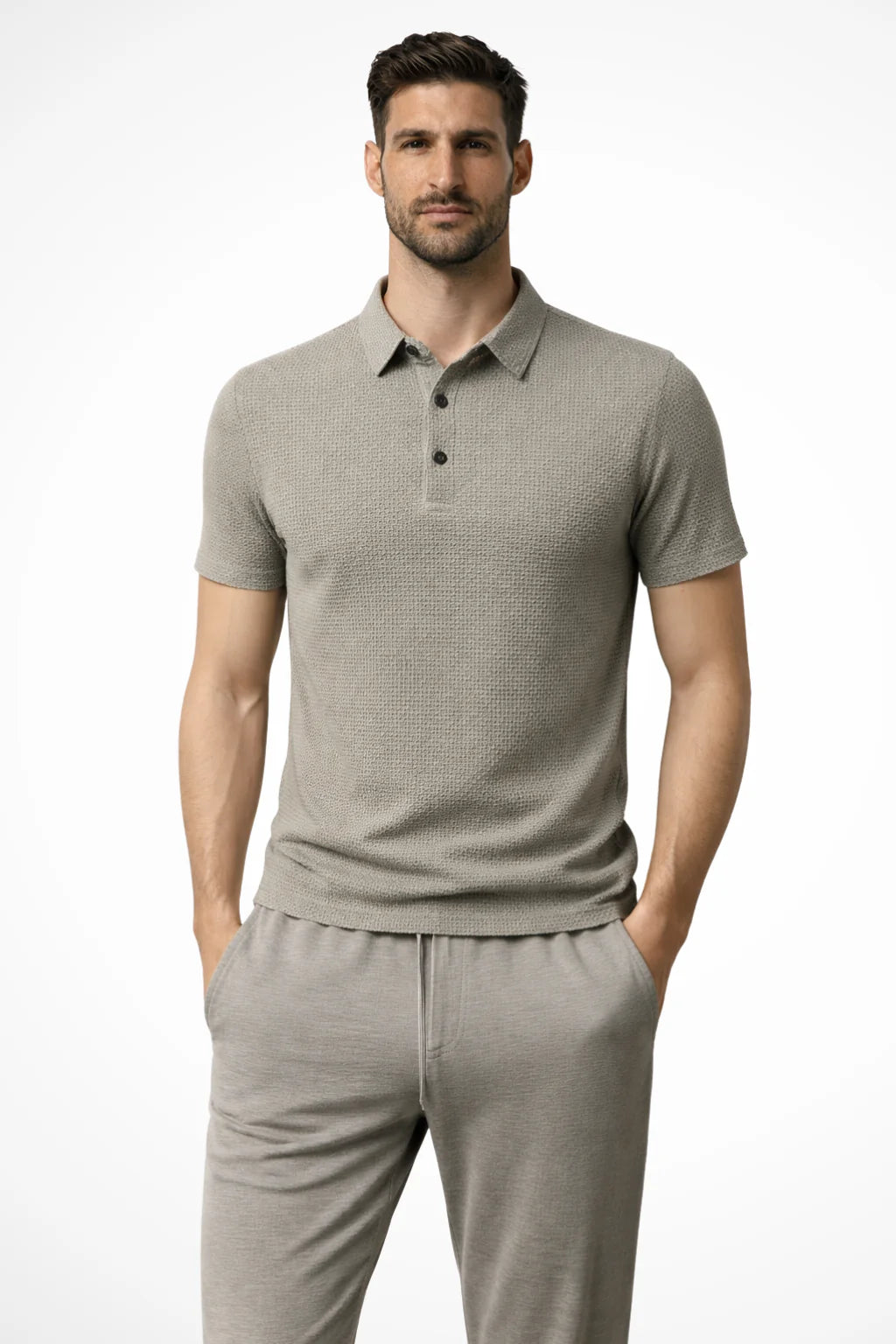 Men Waffle Knit Short Sleeve Formal Polo Shirt