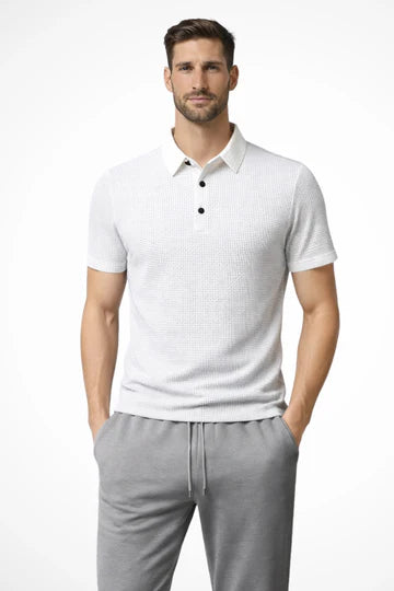 Men Waffle Knit Short Sleeve Formal Polo Shirt