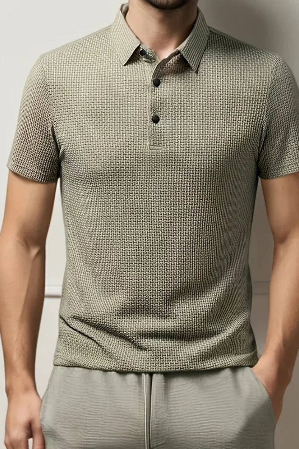 Men Waffle Knit Short Sleeve Formal Polo Shirt