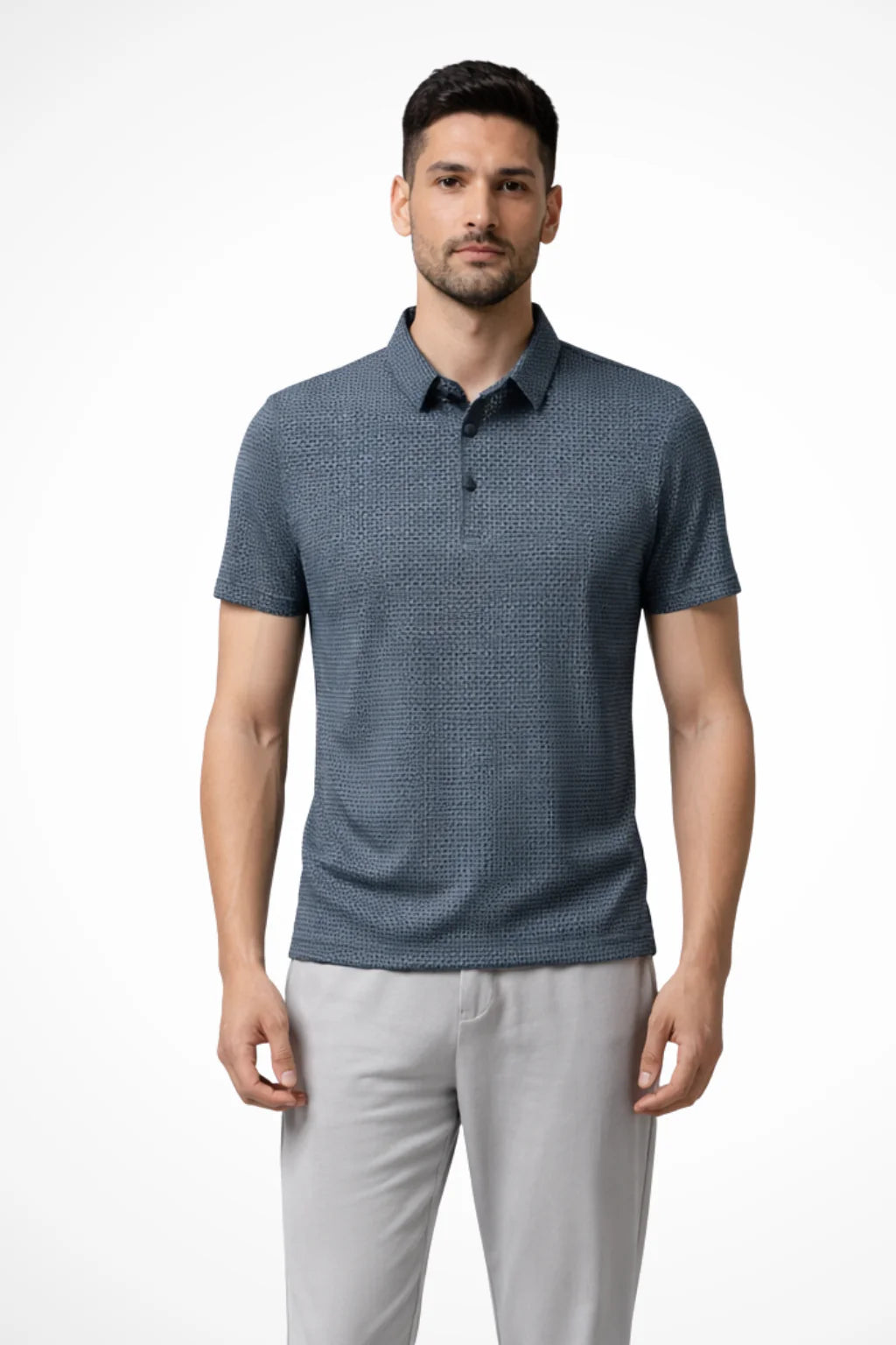 Men Waffle Knit Short Sleeve Formal Polo Shirt