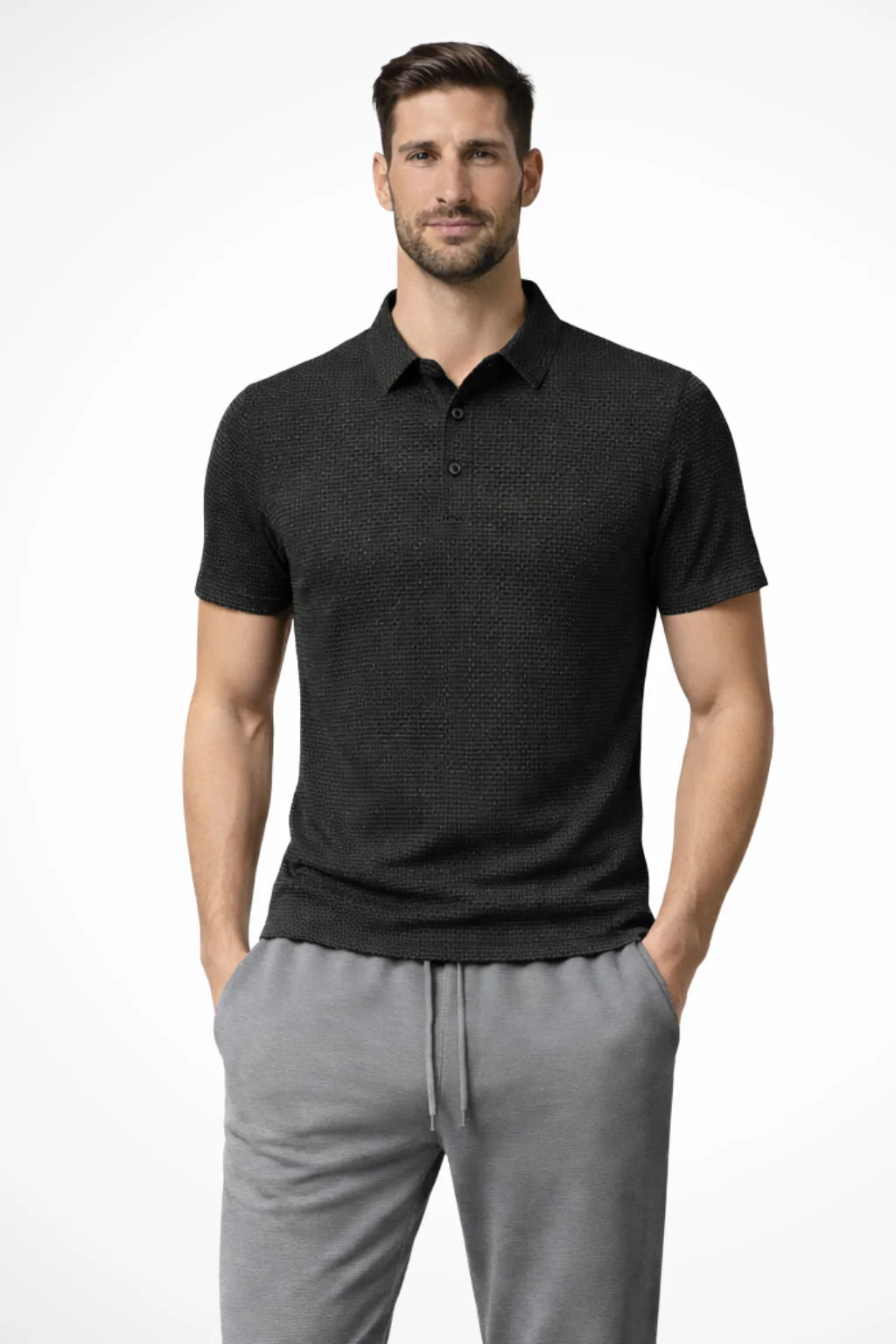 Men Waffle Knit Short Sleeve Formal Polo Shirt