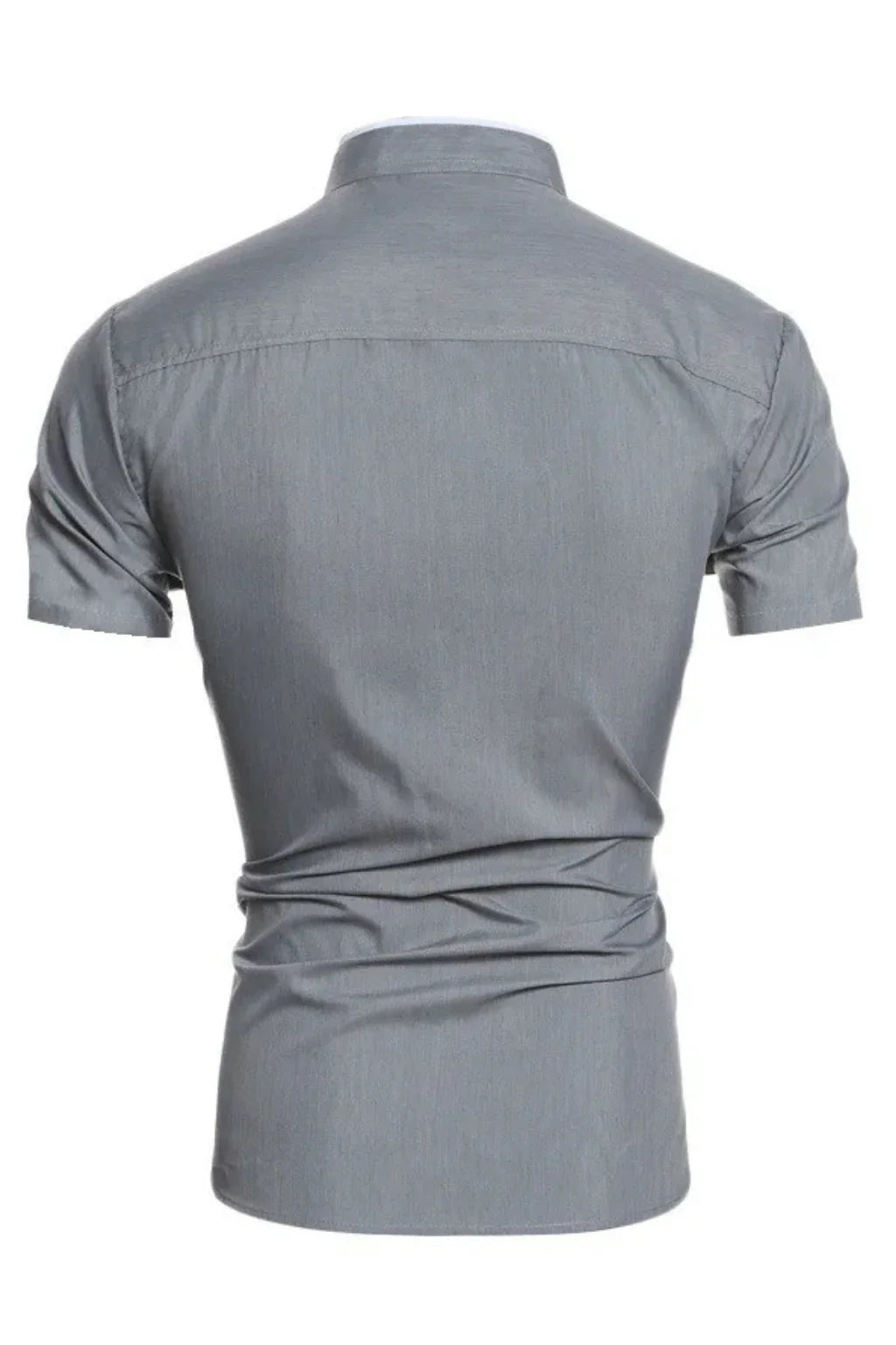 Men Buttoned Slim Fit Short Sleeve Shirt with Stand Collar