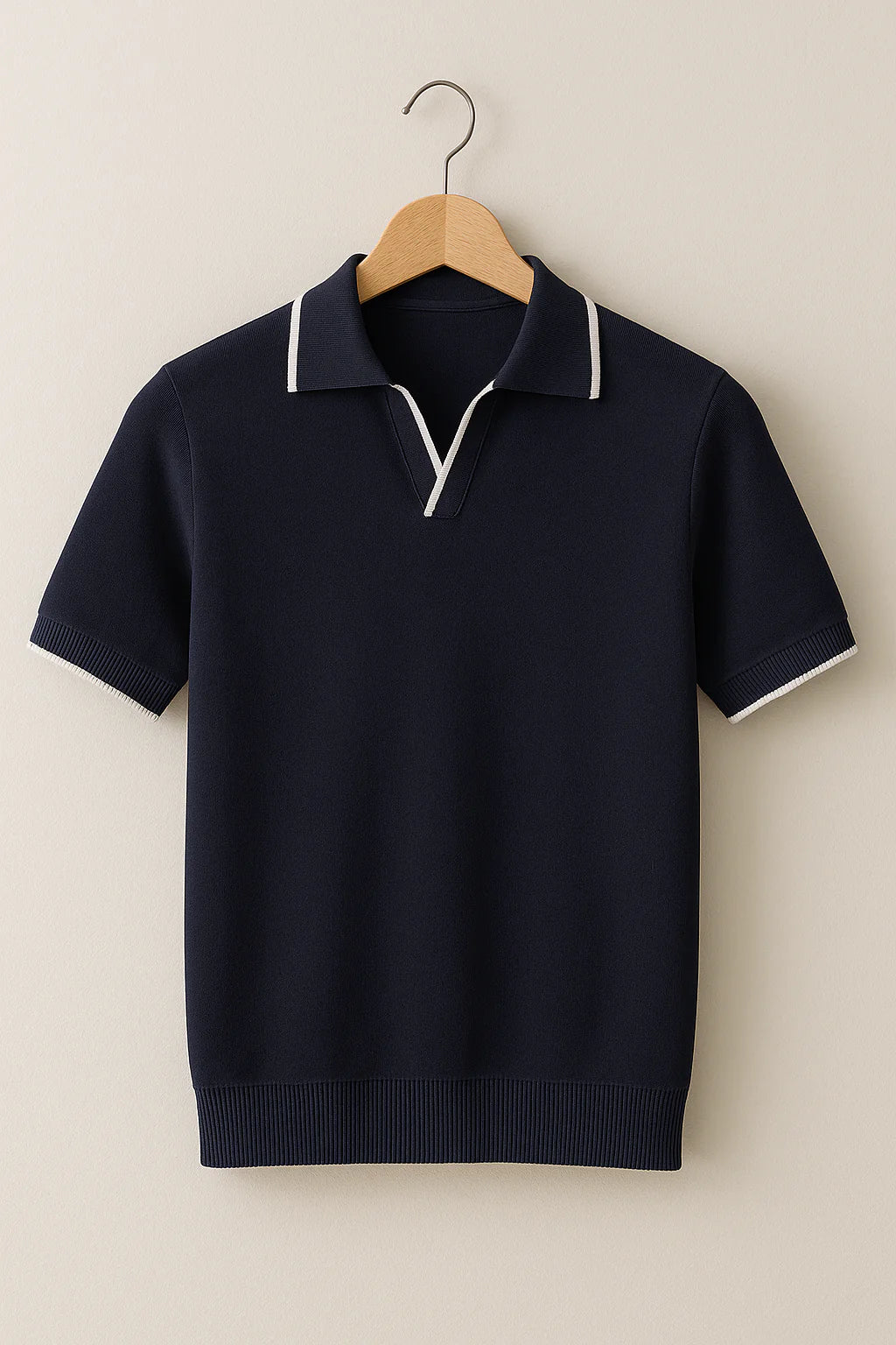Men Slim Fit Knit Polo Shirt with Contrast Trim