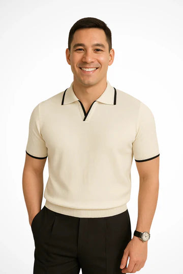 Men Slim Fit Knit Polo Shirt with Contrast Trim