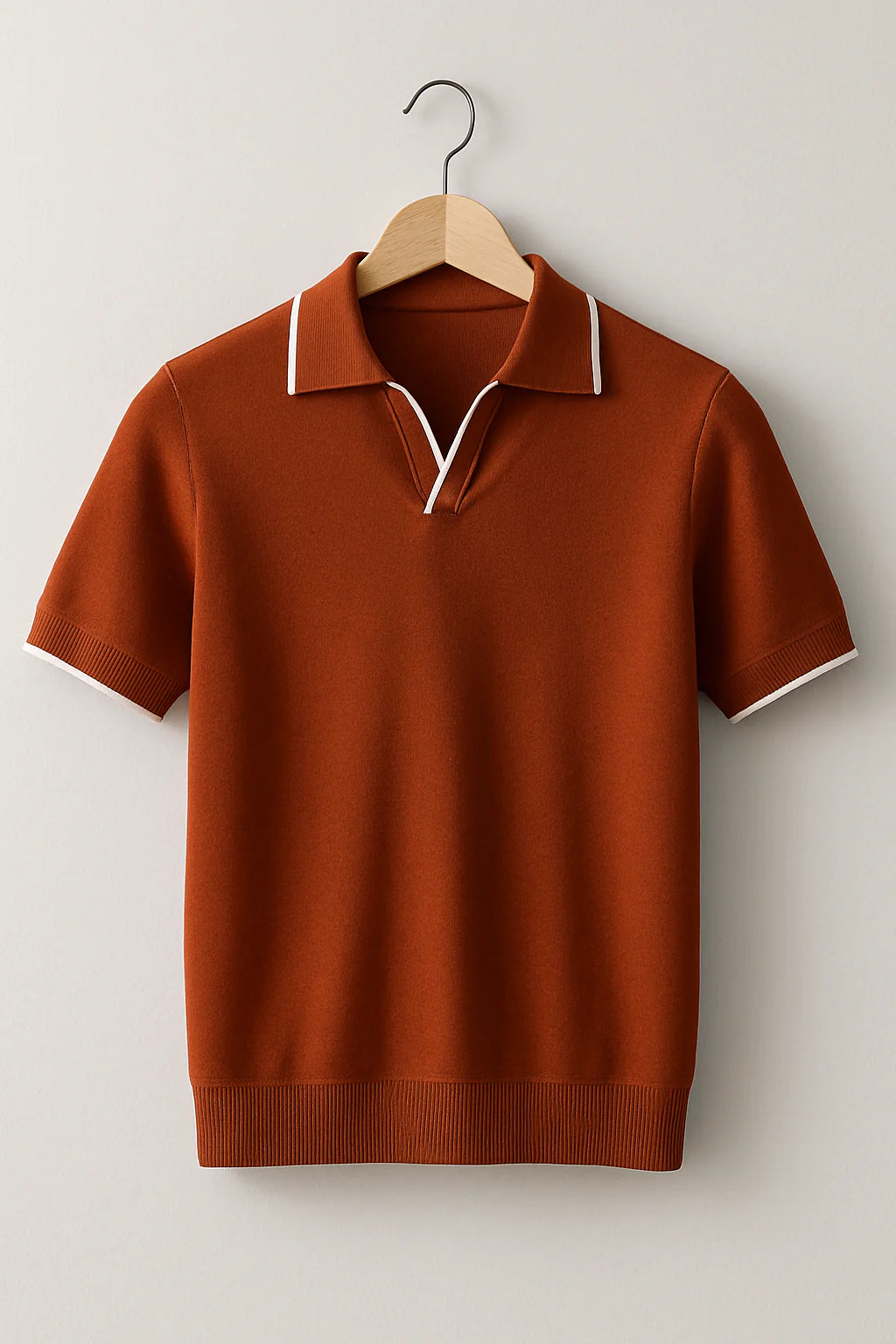 Men Slim Fit Knit Polo Shirt with Contrast Trim
