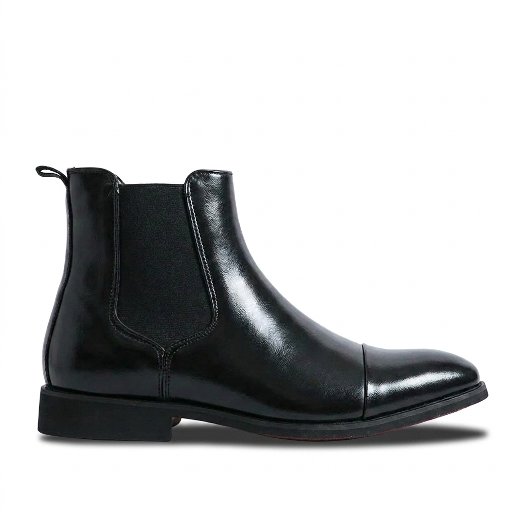 Black Leather Men's Cap-Toe Chelsea Boots UK – Smart Casual Office Wear Evening