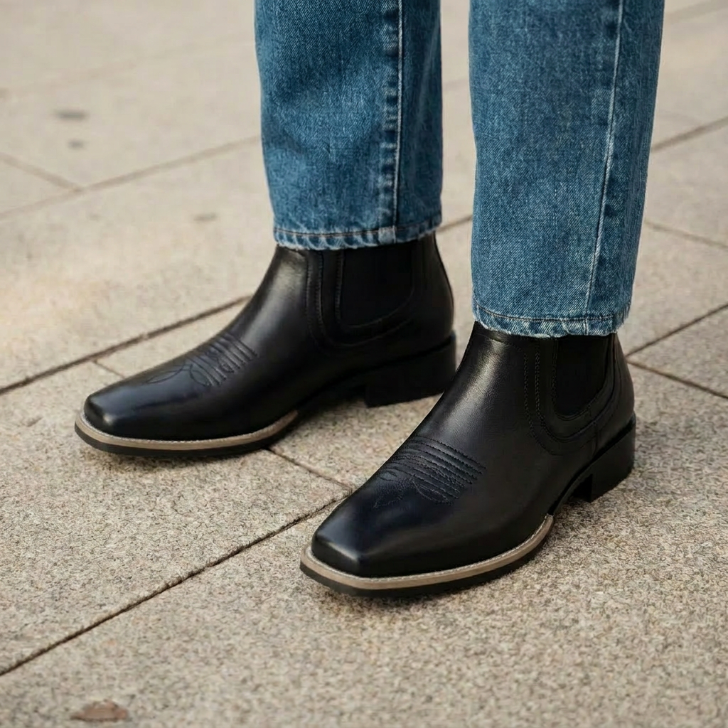 Black Leather Chelsea Boots for Men - All Black Obsidian Leather Boots for Men