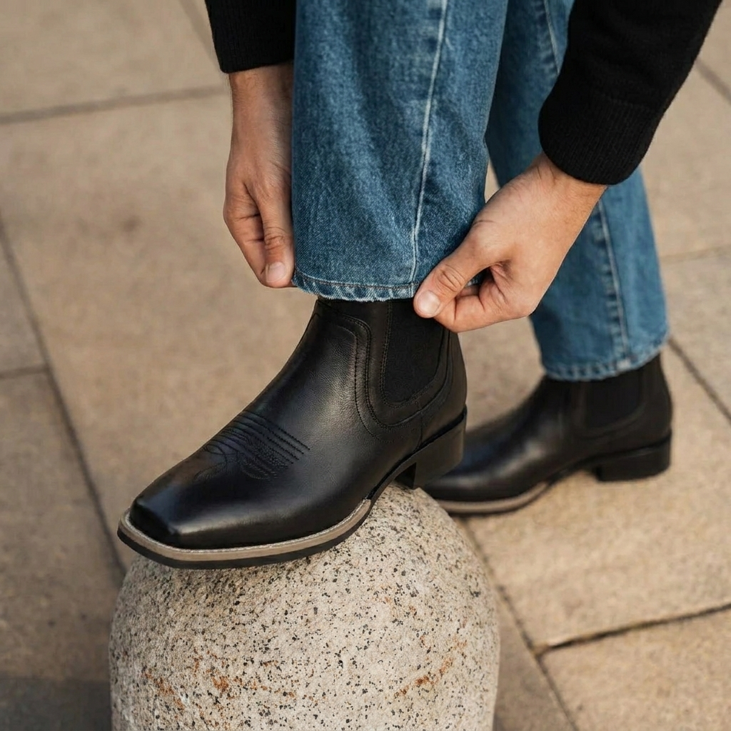 Black Leather Chelsea Boots for Men - All Black Obsidian Leather Boots for Men