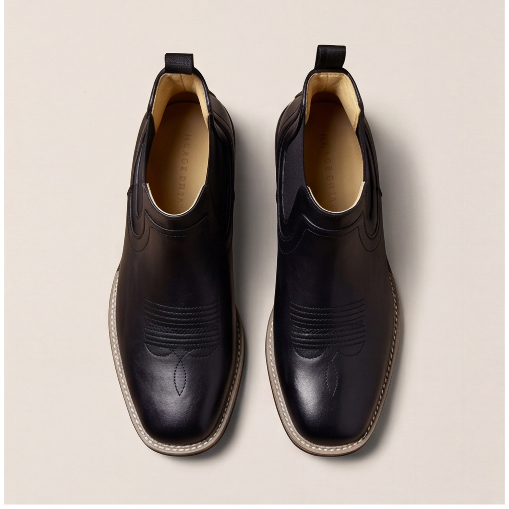 Black Leather Chelsea Boots for Men - All Black Obsidian Leather Boots for Men