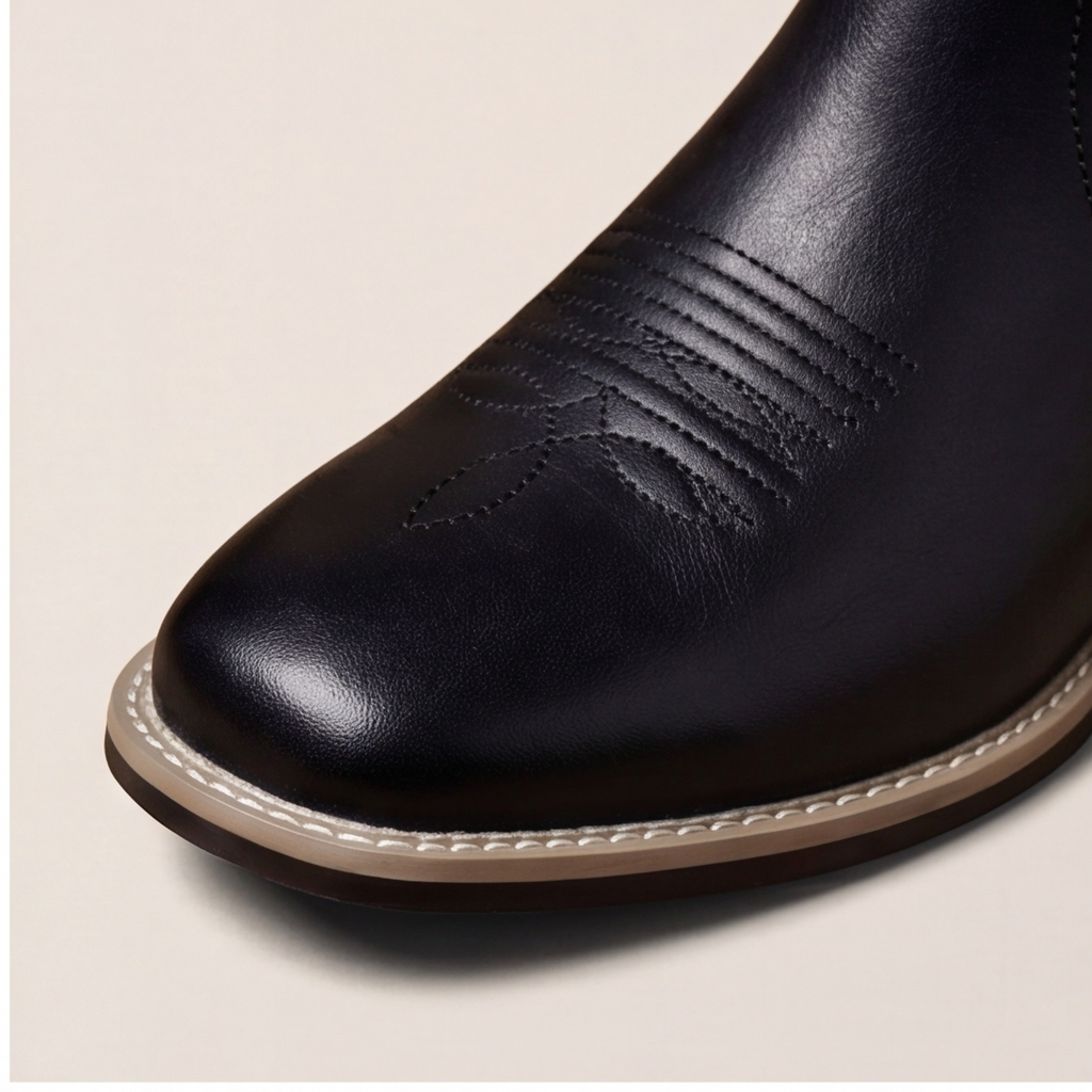 Black Leather Chelsea Boots for Men - All Black Obsidian Leather Boots for Men