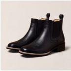 Black Leather Chelsea Boots for Men - All Black Obsidian Leather Boots for Men
