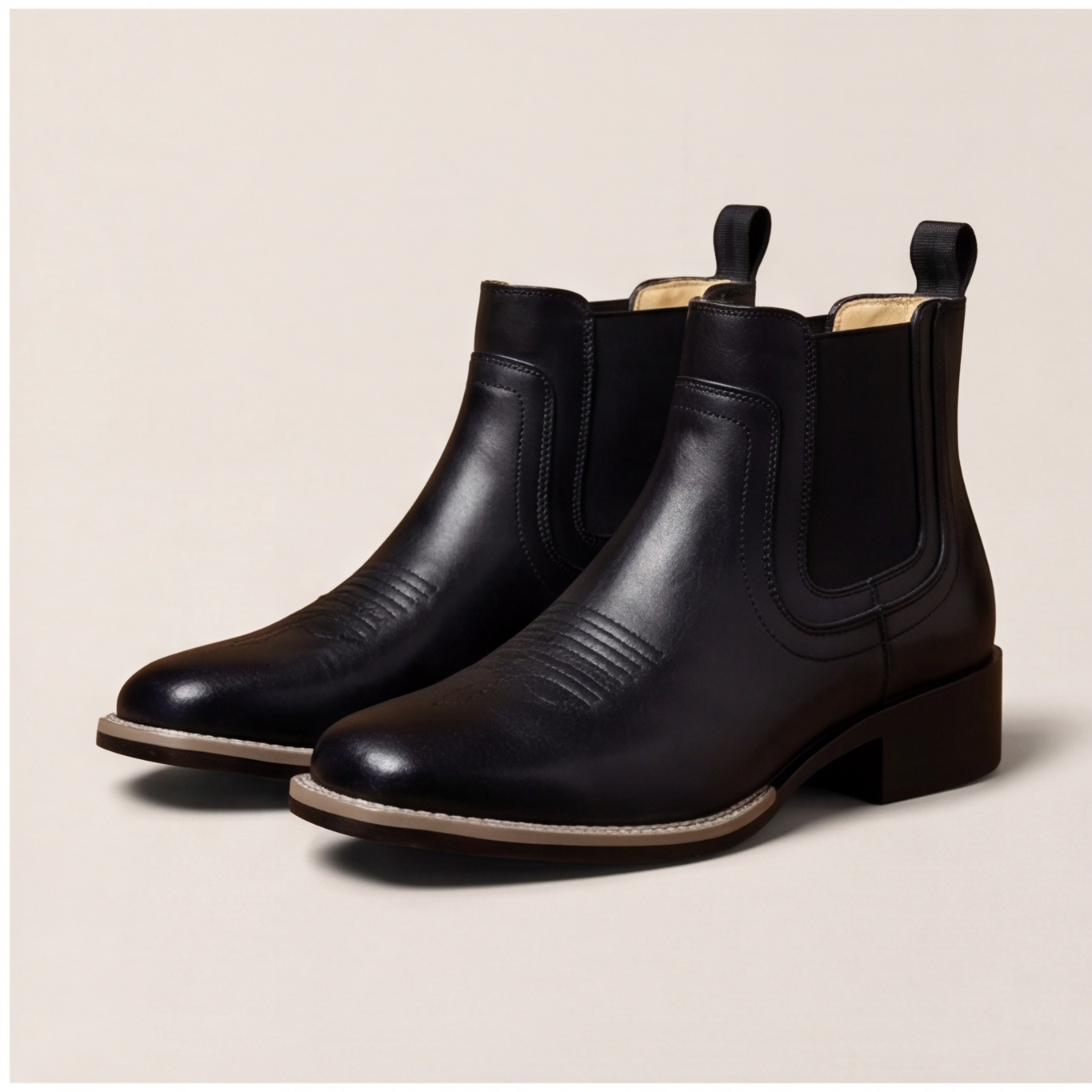 Black Leather Chelsea Boots for Men - All Black Obsidian Leather Boots for Men