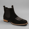 Black Leather Ankle Boots for Men - All Black with White Details and Minimal Design for Casual Streetwear and Everyday Wear