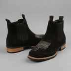 Black Leather Ankle Boots for Men - All Black with White Details and Minimal Design for Casual Streetwear and Everyday Wear