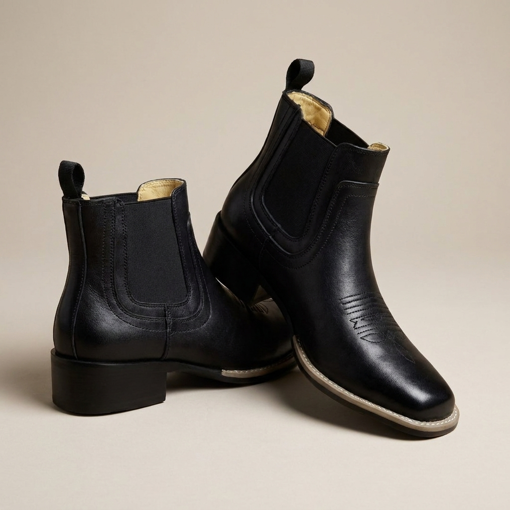Black Leather Chelsea Boots for Men - All Black Obsidian Leather Boots for Men