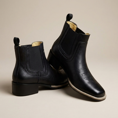 Black Leather Chelsea Boots for Men - All Black Obsidian Leather Boots for Men