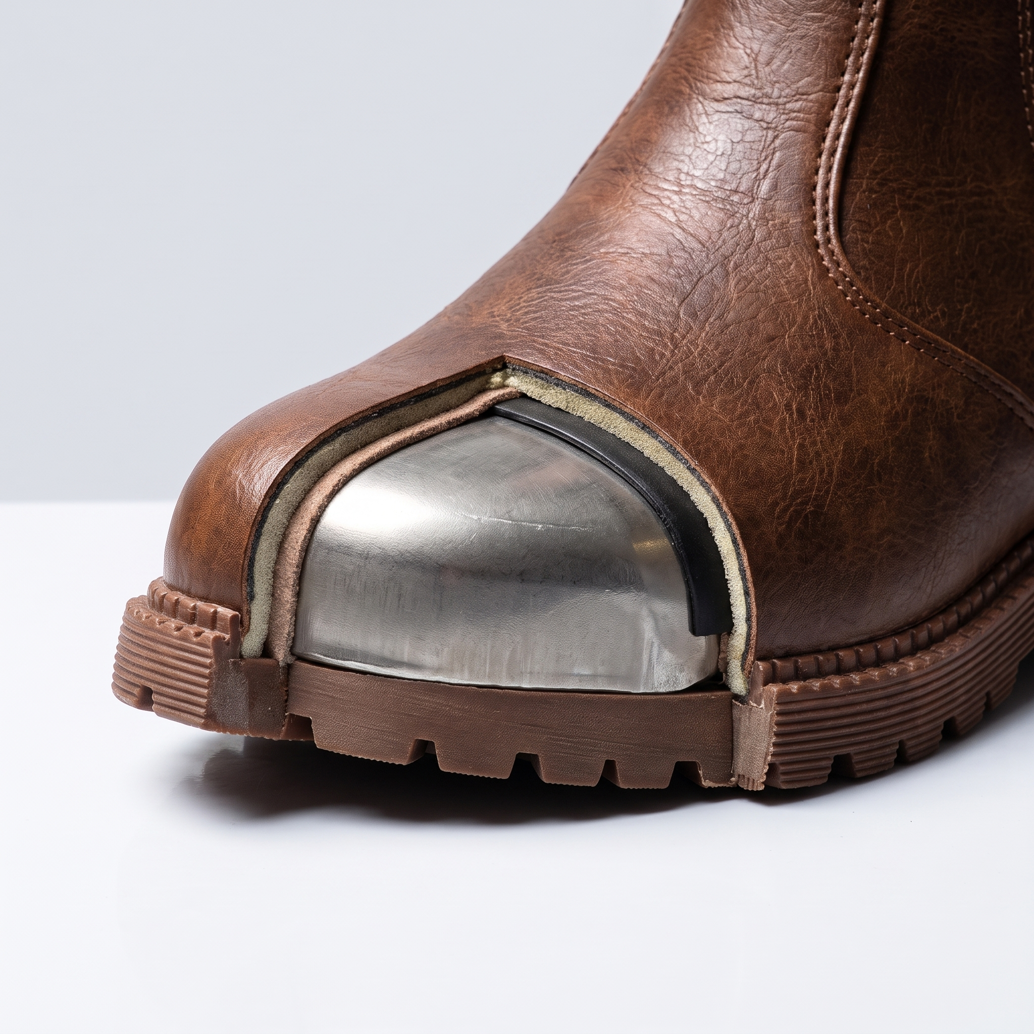 Reinforced steel toe close-up