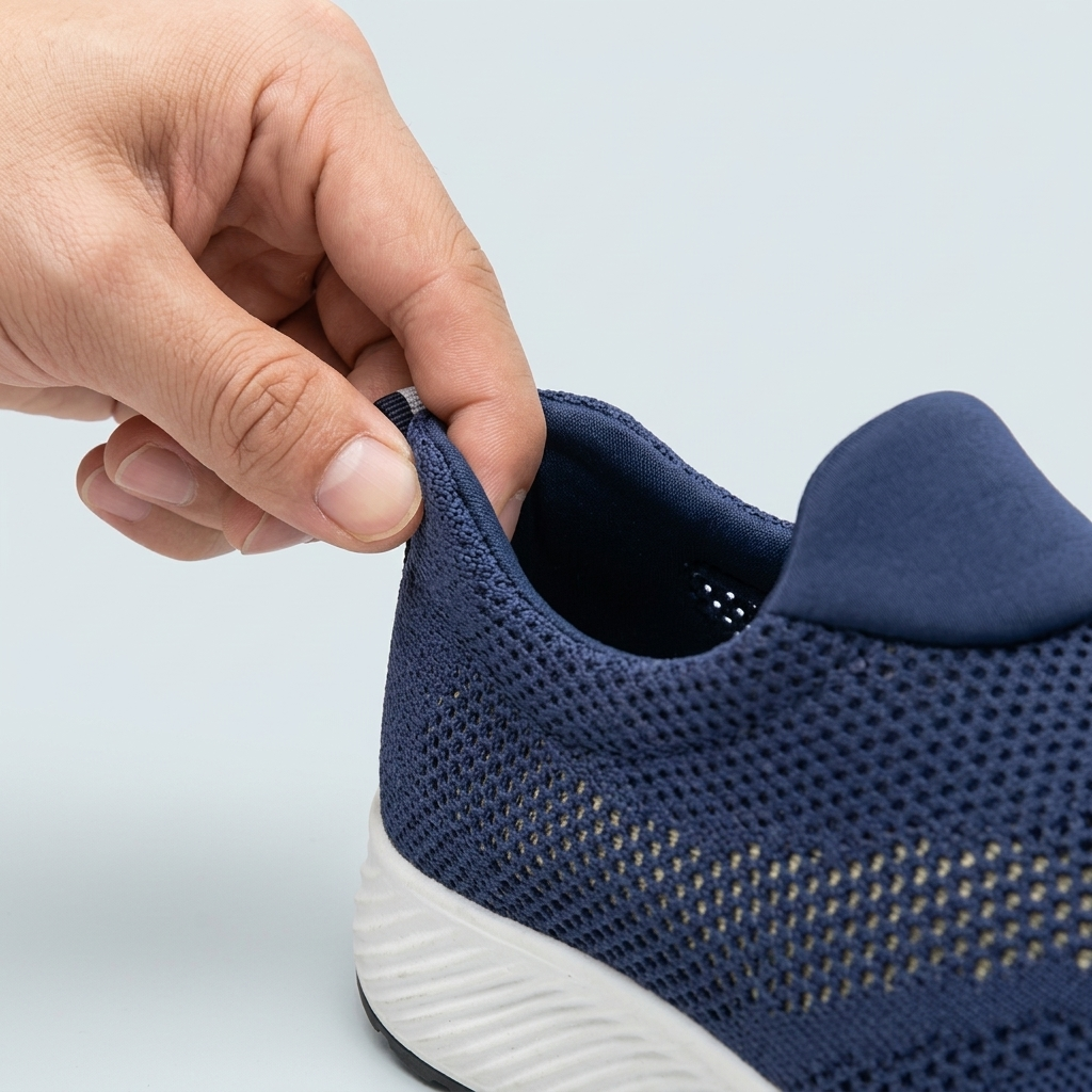 Slip-on stretch collar with heel pull tab